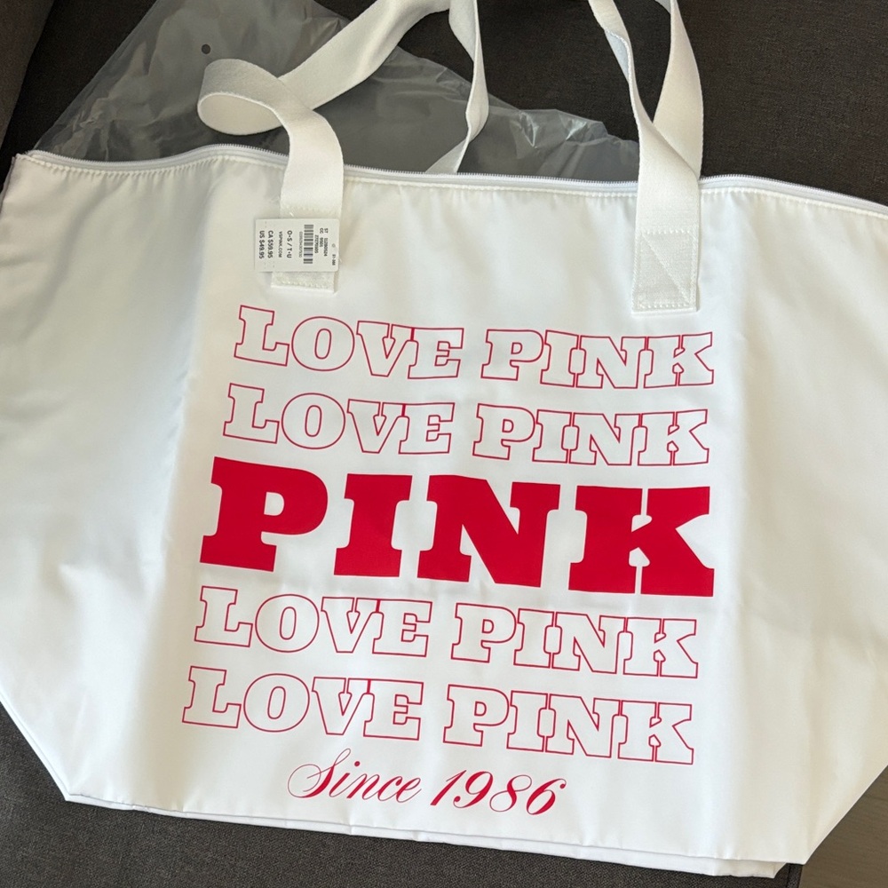 PINK Victoria's Secret White and Red Logo Tote